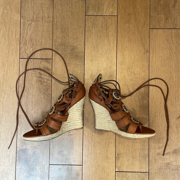 Michael Kors Gladiator Wedge Heel Leather Sandal Platform Lace Up Boho Brown 7 - Picture 12 of 12
